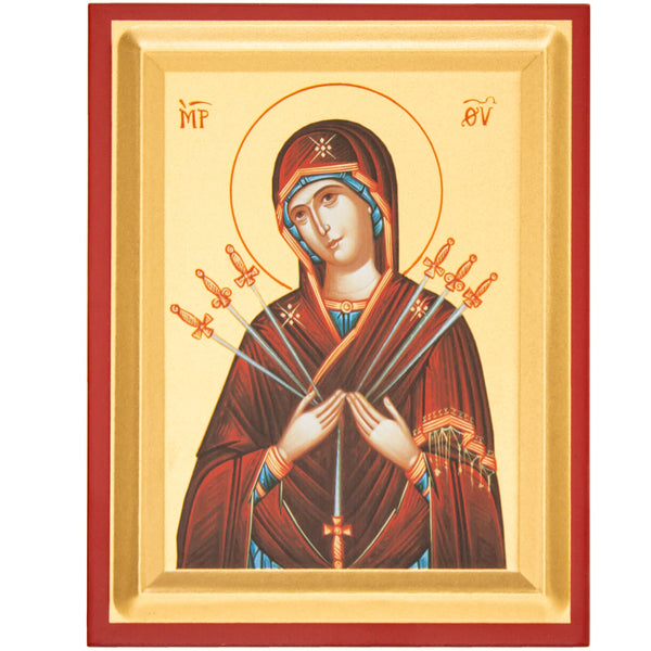 Ikone der Gottesmutter "Sieben Pfeile" Siebdruck 14,5 x 18,5 cm