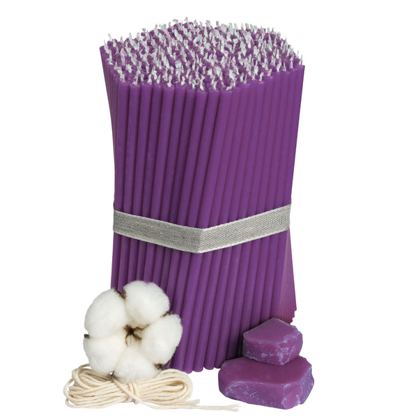 Фіолетові свічки з бджолиного воску №80, довжина 18,5 см, діаметр 6,1 мм, час горіння 60 хвилин для ритуалів, медитацій, декору