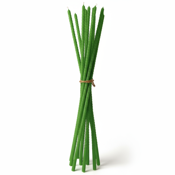 Grüne Bischofskerzen aus 100 % Bienenwachs, 80 cm × 2 cm, handgemacht, 10er-Set