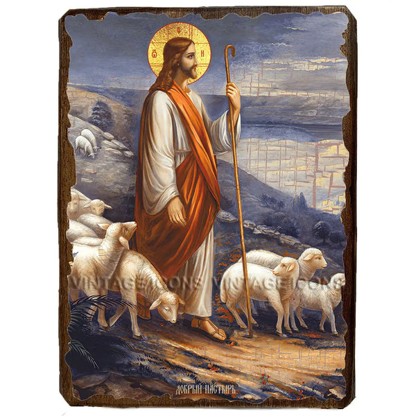 Ikone „Guter Hirte, Jesus Christus der Erlöser“ Handgemacht