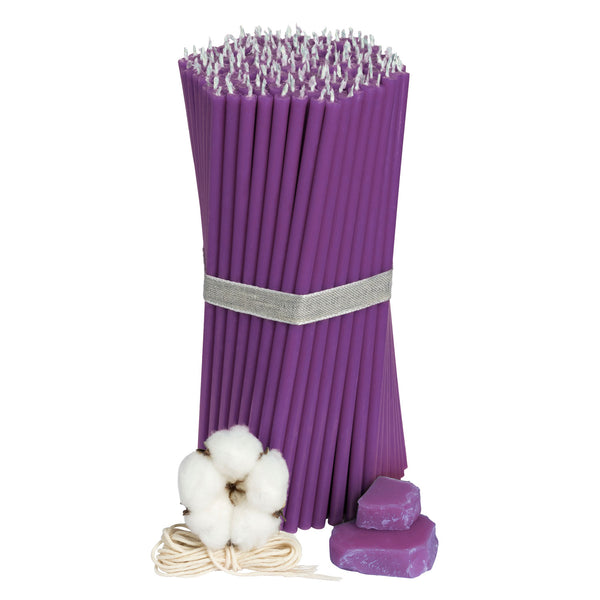 Bougies violettes en cire d'abeille №60, longueur 20,5 cm, diamètre 6,15mm, durée de combustion 80 minutes pour rituels, méditation, décoration