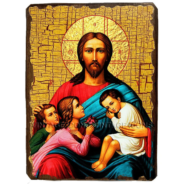 Ikone „Jesus Christus, der Erlöser – Segnung der Kinder“ (Holzikone)