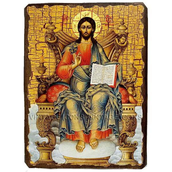 Ikone „Jesus Christus, der Erlöser auf dem Thron“ – Holzikone Handgemacht