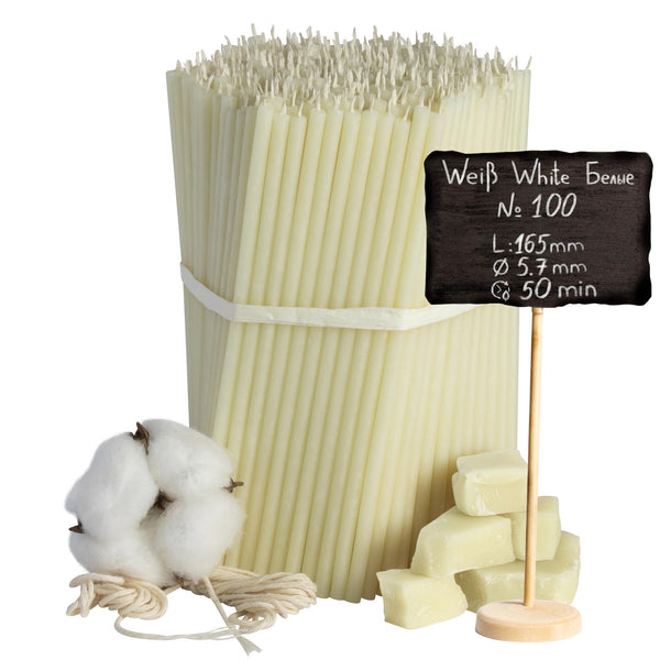 Weiße Bienenwachskerzen №140,  L: 16 cm, ⌀ 5 mm