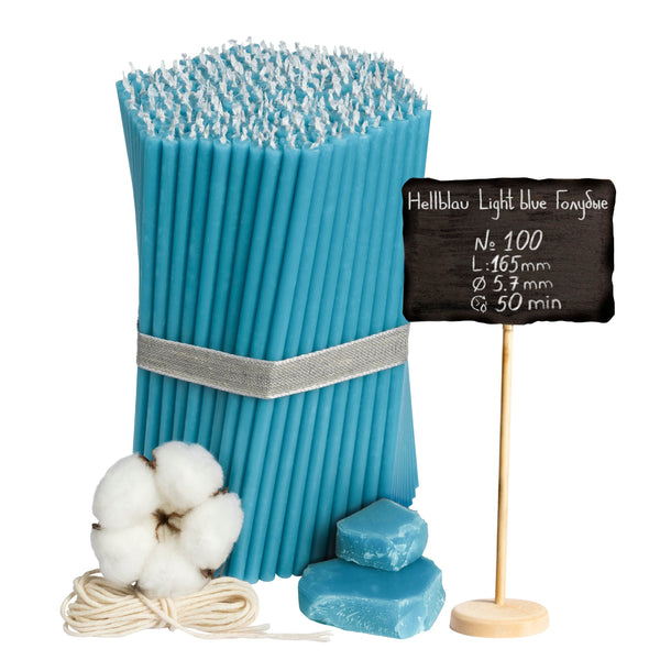  Sky blue beeswax candles №100 250 pcs, 16,5 cm