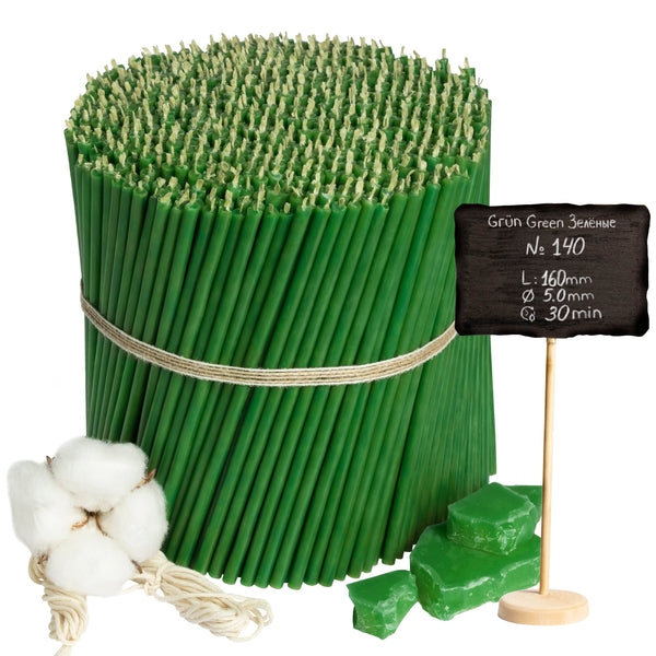 Green beeswax candles N140 I length 16 cm I ⌀ 5 mm I burning time 30 min