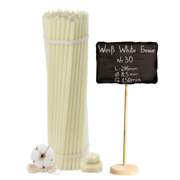 Свічки з бджолиного воску білі №30, 29,5 см