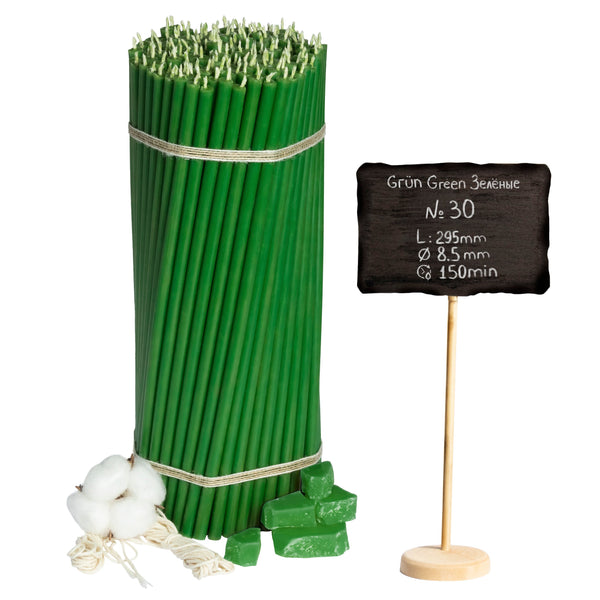 Свічки воскові зелені №30, 29,5 см