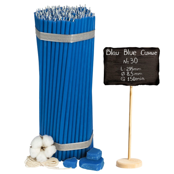 Blue beeswax candles N30 I length 29,5 cm I ⌀ 8,5 mm I burning time 150 min