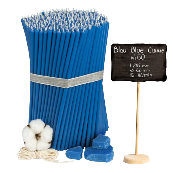 Blue beeswax candles N60 I length 20,5 cm I ⌀ 6,6 mm I burning time 80 min