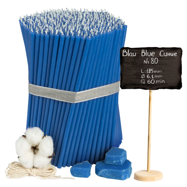 Blue beeswax candles N80 I length 18,5 cm I ⌀ 6,1 mm I burning time 60 min