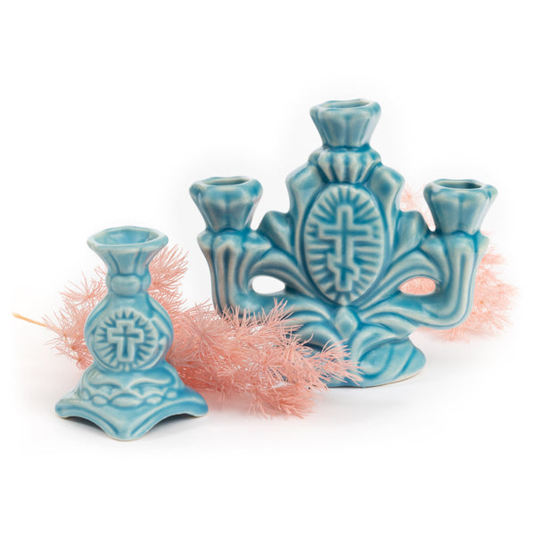 Candeliere portacandele in ceramica "tre pezzi" realizzato a mano