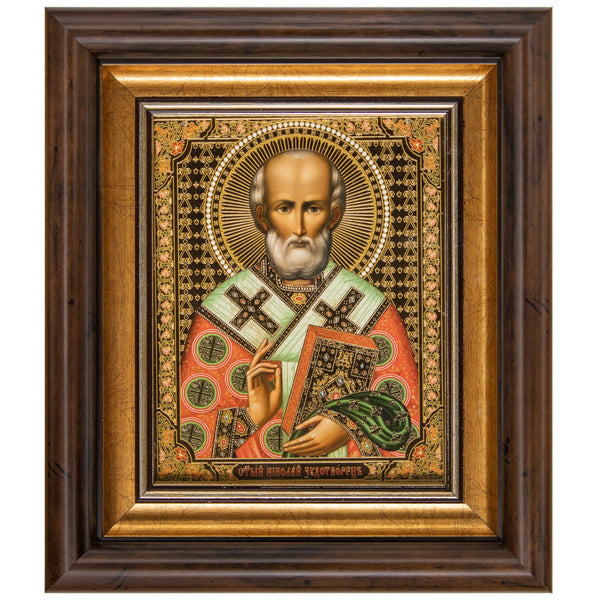 Икона Святителя Николая в ярославском стиле под стеклом