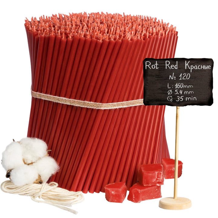 Kirchliche Rote Bienenwachskerzen №120 I Länge 16 cm I ⌀ 5,4 mm I Bren – www.diveevo.shop