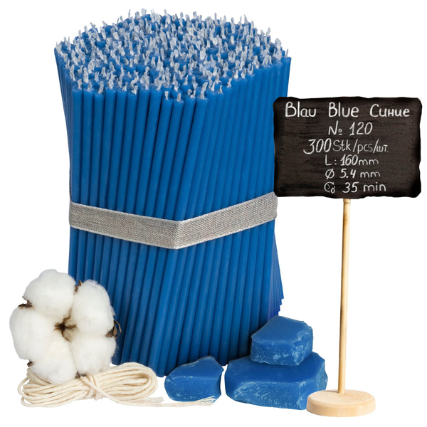 Blue beeswax candles N120 I length 16 cm I ⌀ 5,4 mm I burning time 35 min
