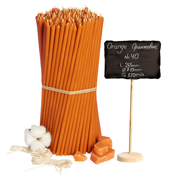 Orange Beeswax Candles  №40 I Length 26,5 cm, ⌀7,15 mm, burning time 2 h