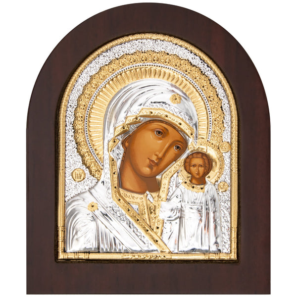 Icono de Kazán de la Madre de Dios en una montura plateada