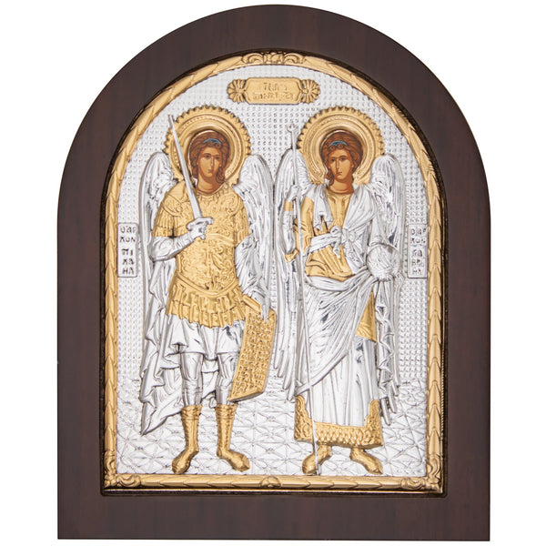 Icona “Santi Arcangeli” Michele e Gabriele in cornice argentata, serigrafata