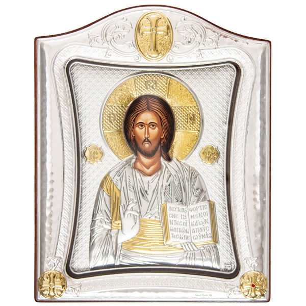Icona placcatura in argento sotto vetro Signore, icone di Meteora