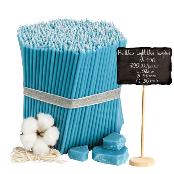  Sky blue beeswax candles №140 , 16 cm