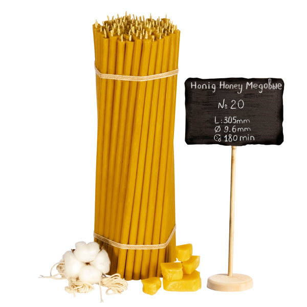 Beeswax candles "Honey" N20 I I length 30,5 cm I ⌀ 9,6 mm I burning time 180 min