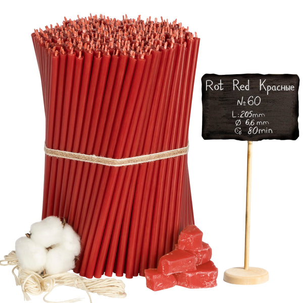 Red beeswax candles N60 I Length 20,5cm I ⌀ 6,6 mm I burning time 80 min